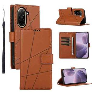 For Redmi A5 4G 171.7mm / Xiaomi Poco C71 PU Genuine Leather Texture Embossed Line Phone Case(Brown)