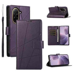 For Redmi A5 4G 171.7mm / Xiaomi Poco C71 PU Genuine Leather Texture Embossed Line Phone Case(Purple)