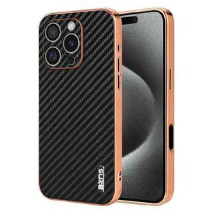 For iPhone 16 Pro Max AZNS Electroplated Edge Carbon Fiber Texture Phone Case(Black)