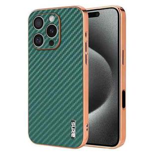 For iPhone 16 Pro Max AZNS Electroplated Edge Carbon Fiber Texture Phone Case(Green)