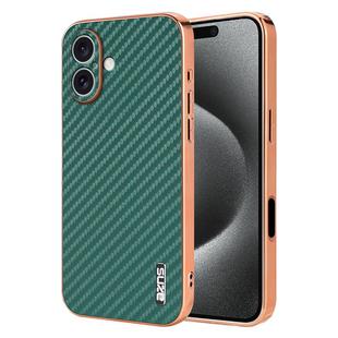 For iPhone 16 Plus AZNS Electroplated Edge Carbon Fiber Texture Phone Case(Green)