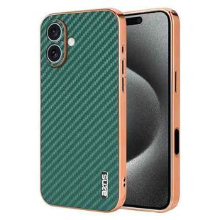 For iPhone 16 AZNS Electroplated Edge Carbon Fiber Texture Phone Case(Green)