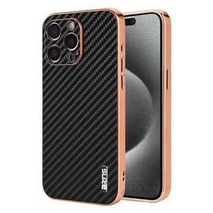 For iPhone 15 Pro AZNS Electroplated Edge Carbon Fiber Texture Phone Case(Black)