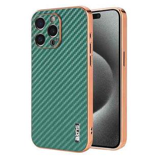 For iPhone 15 Pro AZNS Electroplated Edge Carbon Fiber Texture Phone Case(Green)