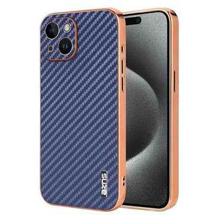 For iPhone 15 Plus AZNS Electroplated Edge Carbon Fiber Texture Phone Case(Blue)