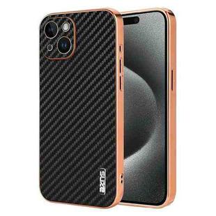 For iPhone 15 AZNS Electroplated Edge Carbon Fiber Texture Phone Case(Black)