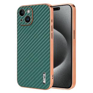 For iPhone 15 AZNS Electroplated Edge Carbon Fiber Texture Phone Case(Green)