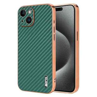 For iPhone 14 Plus AZNS Electroplated Edge Carbon Fiber Texture Phone Case(Green)