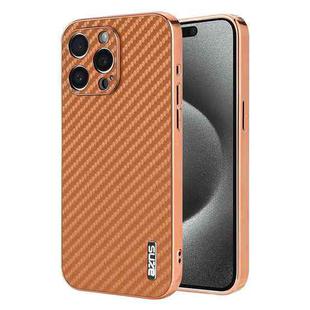 For iPhone 14 Pro Max AZNS Electroplated Edge Carbon Fiber Texture Phone Case(Brown)