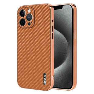 For iPhone 13 Pro AZNS Electroplated Edge Carbon Fiber Texture Phone Case(Brown)