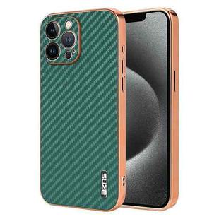 For iPhone 13 Pro AZNS Electroplated Edge Carbon Fiber Texture Phone Case(Green)