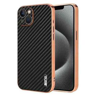 For iPhone 13 AZNS Electroplated Edge Carbon Fiber Texture Phone Case(Black)