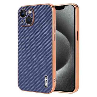 For iPhone 13 AZNS Electroplated Edge Carbon Fiber Texture Phone Case(Blue)