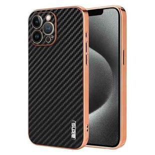 For iPhone 12 Pro AZNS Electroplated Edge Carbon Fiber Texture Phone Case(Black)