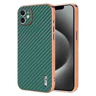 For iPhone 11 AZNS Electroplated Edge Carbon Fiber Texture Phone Case(Green)