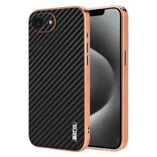 For iPhone 16e AZNS Electroplated Edge Carbon Fiber Texture Phone Case(Black)