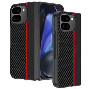 For Google Pixel 10 Pro Fold Ultra-thin Carbon Fiber Texture Printing Phone Case(Black Red)