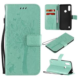 For Motorola Moto E6s (2020) Tree & Cat Embossed Pattern Horizontal Flip Leather Case with Holder & Card Slots & Wallet & Lanyard(Green)