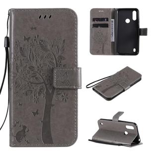 For Motorola Moto E6s (2020) Tree & Cat Embossed Pattern Horizontal Flip Leather Case with Holder & Card Slots & Wallet & Lanyard(Grey)