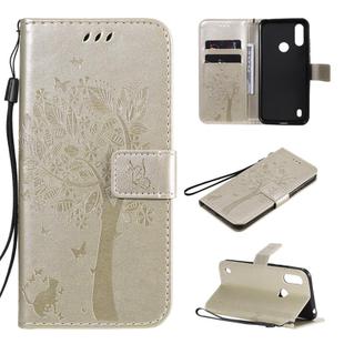 For Motorola Moto E6s (2020) Tree & Cat Embossed Pattern Horizontal Flip Leather Case with Holder & Card Slots & Wallet & Lanyard(Gold)