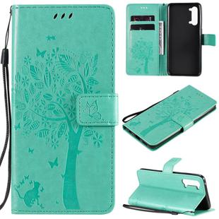 For Oppo Reno3 5G/ Find X2 Lite Tree & Cat Embossed Pattern Horizontal Flip Leather Case with Holder & Card Slots & Wallet & Lanyard(Green)