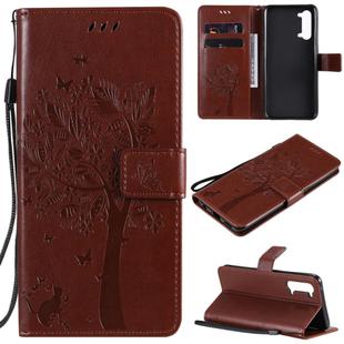 For Oppo Reno3 5G/ Find X2 Lite Tree & Cat Embossed Pattern Horizontal Flip Leather Case with Holder & Card Slots & Wallet & Lanyard(Coffee)