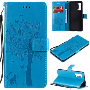 For Oppo Reno3 5G/ Find X2 Lite Tree & Cat Embossed Pattern Horizontal Flip Leather Case with Holder & Card Slots & Wallet & Lanyard(Blue)