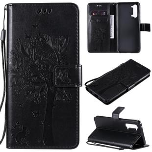 For Oppo Reno3 5G/ Find X2 Lite Tree & Cat Embossed Pattern Horizontal Flip Leather Case with Holder & Card Slots & Wallet & Lanyard(Black)