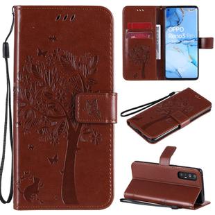 For Oppo Reno3 Pro 5G / Find X2 Neo Tree & Cat Embossed Pattern Horizontal Flip Leather Case with Holder & Card Slots & Wallet & Lanyard(Coffee)