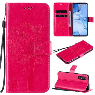 For Oppo Reno3 Pro 5G / Find X2 Neo Tree & Cat Embossed Pattern Horizontal Flip Leather Case with Holder & Card Slots & Wallet & Lanyard(Rose Red)