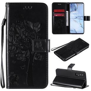 For Oppo Reno3 Pro 5G / Find X2 Neo Tree & Cat Embossed Pattern Horizontal Flip Leather Case with Holder & Card Slots & Wallet & Lanyard(Black)