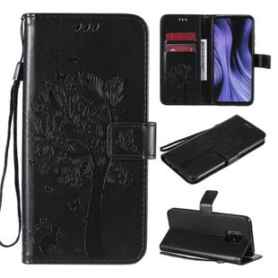 For Xiaomi Redmi 10X 5G / 10X Pro 5G Tree & Cat Embossed Pattern Horizontal Flip Leather Case with Holder & Card Slots & Wallet & Lanyard(Black)
