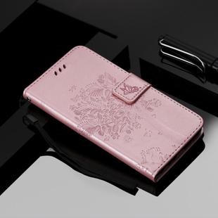 For Xiaomi Mi 10 Lite / Mi 10 Lite 5G Tree & Cat Embossed Pattern Horizontal Flip Leather Case with Holder & Card Slots & Wallet & Lanyard(Rose Gold)