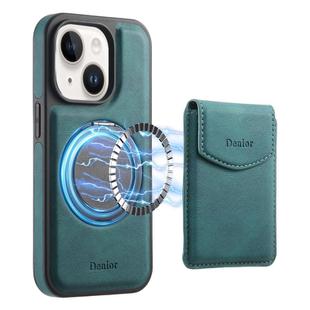 For iPhone 15 Denior D20 Skin Feel MagSafe Holder Detachable Card Slot Phone Case(Blue)