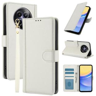 For Realme 12 5G / 12x 5G / C65 5G Skin Feel Pure Color Card Slots Leather Phone Case with Dual Lanyard(White)