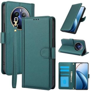 For Realme 12 Pro / 12 Pro+ Skin Feel Pure Color Card Slots Leather Phone Case with Dual Lanyard(Green)