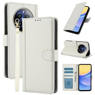 For Realme 12+ / Narzo 70 Global Skin Feel Pure Color Card Slots Leather Phone Case with Dual Lanyard(White)