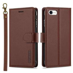 For iPhone 7 / 8 / SE 2020 2022 LC.IMEEKE L2 Series Detachable Magsafe PU Phone Case with Lanyard(Brown)