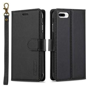 For iPhone 7 Plus / 8 Plus LC.IMEEKE L2 Series Detachable Magsafe PU Phone Case with Lanyard(Black)