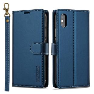 For iPhone X / XS LC.IMEEKE L2 Series Detachable Magsafe PU Phone Case with Lanyard(Blue)