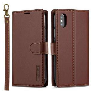 For iPhone XS Max LC.IMEEKE L2 Series Detachable Magsafe PU Phone Case with Lanyard(Brown)