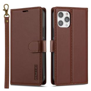 For iPhone 12 / 12 Pro LC.IMEEKE L2 Series Detachable Magsafe PU Phone Case with Lanyard(Brown)