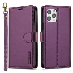 For iPhone 12 Pro Max LC.IMEEKE L2 Series Detachable Magsafe PU Phone Case with Lanyard(Purple)