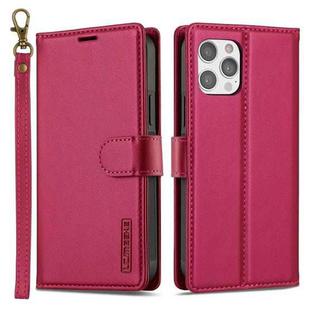 For iPhone 12 Pro Max LC.IMEEKE L2 Series Detachable Magsafe PU Phone Case with Lanyard(Red)