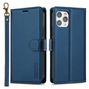 For iPhone 14 Pro Max LC.IMEEKE L2 Series Detachable Magsafe PU Phone Case with Lanyard(Blue)