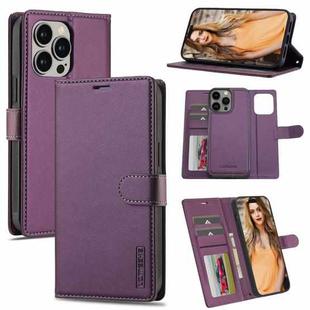 For iPhone 13 Pro Max LC.IMEEKE L2 Series Detachable Magsafe PU Phone Case with Lanyard(Purple)