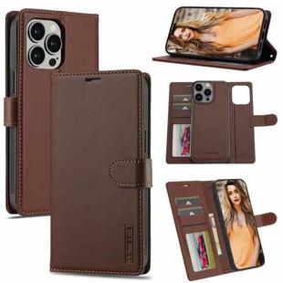 For iPhone 13 Pro LC.IMEEKE L2 Series Detachable Magsafe PU Phone Case with Lanyard(Brown)