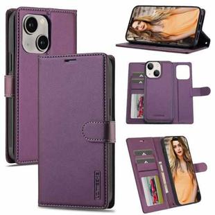 For iPhone 13 LC.IMEEKE L2 Series Detachable Magsafe PU Phone Case with Lanyard(Purple)