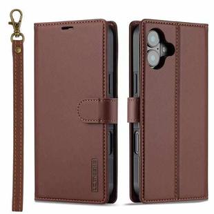 For iPhone 16 Plus LC.IMEEKE L2 Series Detachable Magsafe PU Phone Case with Lanyard(Brown)