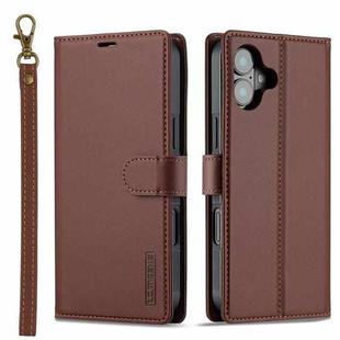 For iPhone 16 LC.IMEEKE L2 Series Detachable Magsafe PU Phone Case with Lanyard(Brown)